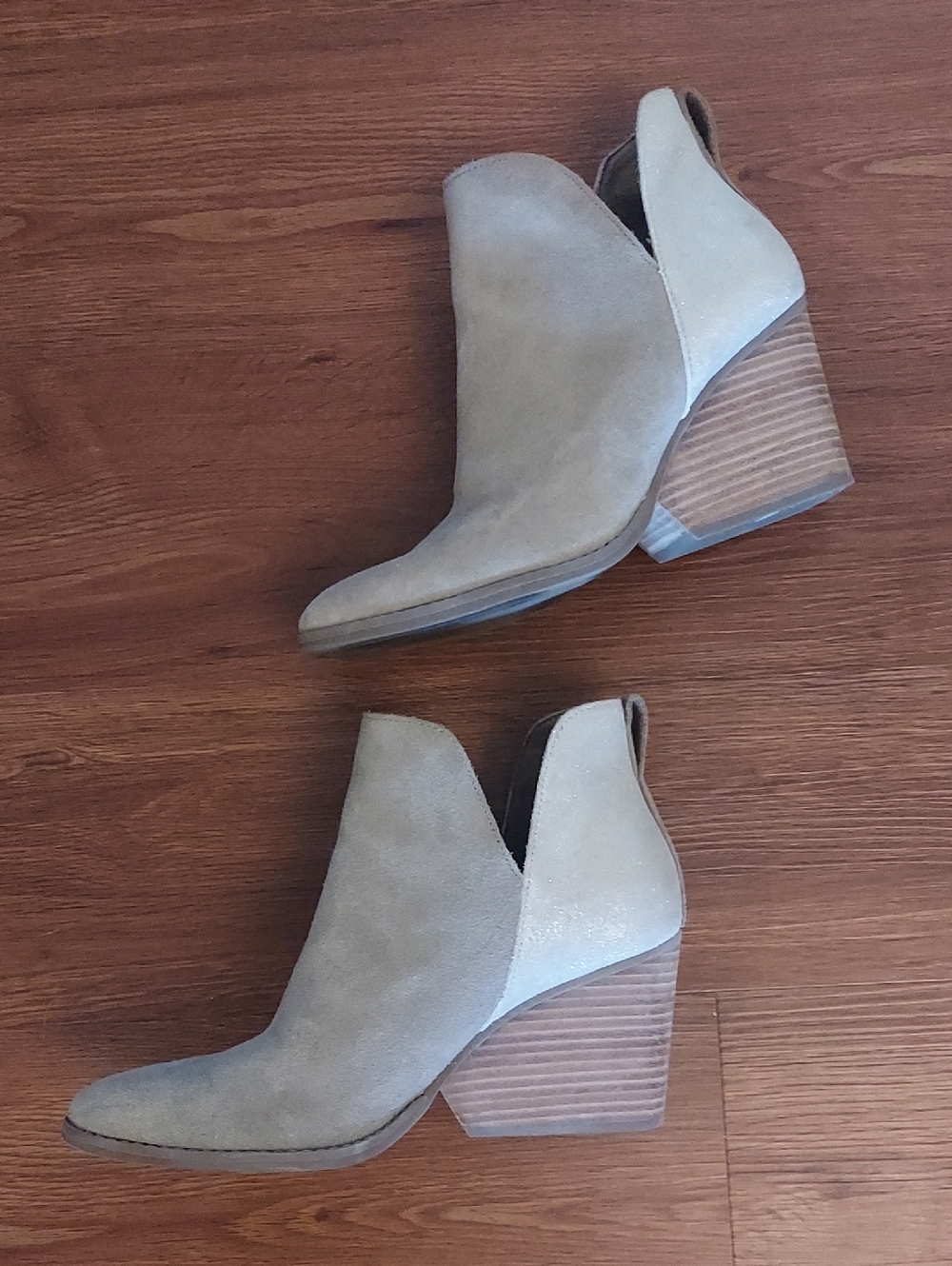TOMS Suede Ankle Wedge Booties in Cream and Silver